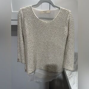 Zara Knit Cream Sequin Top